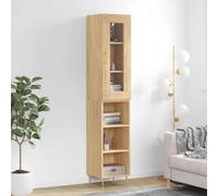 HETFTJN Buffet haut en chêne Sonoma - 34,5 x 34 x 180 cm - En bois avec façade en verre - Buffet moderne avec pieds en fer - Armoire de rangement peu encombrante pour salon, couloir, salle à manger