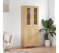 HETFTJN Buffet haut en chêne Sonoma - 69,5 x 34 x 180 cm - Buffet de salon avec verre et pieds en métal - Design moderne - Espace de rangement pour salon, chambre à coucher, couloir