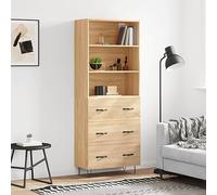 HETFTJN Buffet haut en chêne Sonoma 69,5 x 34 x 180 cm en bois avec pieds en métal, buffet spacieux pour salon, salle à manger, couloir, design moderne et stabilité en un seul meuble