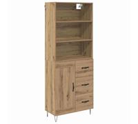 HETFTJN Buffet Haut et Vaisselier 2 Pcs en Bois d'Ingénierie Chêne Artisanal, Argentier Moderne avec 3 Tiroirs et 1 Porte pour Salle à Manger et Salon, 69,5 x 32,5 x 180 cm
