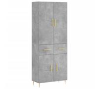 HETFTJN Buffet haut gris béton 69,5 x 34 x 180 cm en matériau dérivé du bois avec pieds en métal, buffet moderne pour salon, avec grand espace de rangement, vitrine sur pied, cuisine et couloir