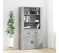 HETFTJN Buffet haut - Gris béton - 80 x 33 x 150 cm - En matériau dérivé du bois - Buffet moderne avec dessus - Pour salon, couloir, cuisine - Espace de rangement spacieux