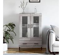 HETFTJN Buffet haut gris Sonoma 69,5 x 31 x 115 cm en matériau dérivé du bois avec façade en verre et pieds en métal, buffet moderne pour salon, salle à manger, couloir, espace de rangement généreux