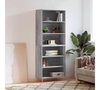 HETFTJN Buffet haut gris Sonoma 69,5 x 32,5 x 180 cm en bois avec pieds en métal Design moderne robuste et durable Grand espace de rangement pour salon, couloir, chambre à coucher
