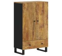 HETFTJN Buffet Haut Industriel en Bois de Manguier Massif et Fer, Meuble de Rangement avec 1 Tiroir et 2 Compartiments, Commode Vintage 60x33x100 cm