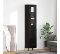 HETFTJN Buffet haut noir aspect chêne 34,5 x 34 x 180 cm en matériau dérivé du bois, design moderne avec tiroir et porte, pour cuisine, salle à manger, couloir