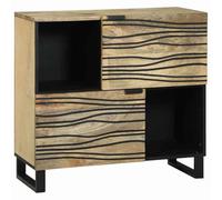 HETFTJN Buffet Marron 80 x 33.5 x 75 cm en Bois de Manguier Massif - Meuble Bas Rustique de Rangement avec 2 Portes et Pieds en Fer pour Salon, Salle à Manger et Entrée
