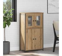 HETFTJN Buffet moderne en chêne artisanal, 62 x 32 x 107 cm, avec 4 portes, pieds en métal, fixation murale, durable, pour salon, couloir et chambre à coucher