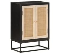 HETFTJN Buffet Noir 55x30x76 cm en Bois de Manguier Massif et Fer, Petit Meuble de Rangement pour Salon, Commode Basse Industrielle et Solide pour Entrée ou Bureau