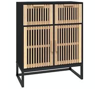 HETFTJN Buffet Noir 60x30x75 cm, Petit Buffet Bas en Bois d'Ingénierie et Pin Massif, Meuble de Rangement avec Tiroir et Porte, Armoire de Salon avec Pieds en Fer