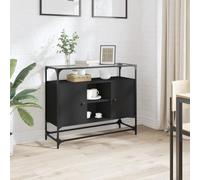 HETFTJN Buffet noir 98 x 35 x 81 cm, en bois composite et verre, armoire d'appoint moderne avec 2 portes et plaque supérieure, meuble bas robuste pour salon, couloir, cuisine et bureau