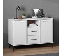 HETFTJN Buffet Oslo - Blanc - 113 x 40 x 77 cm - Bois massif avec pieds en métal - Design moderne et construction robuste - Pour salon, couloir, chambre à coucher