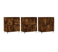HETFTJN Buffet Salon 3 Pcs Enfilade Meuble de Rangement Classique Chêne Fumé Bois d'Ingénierie et Métal Commode Basse pour Salle à Manger Bureau Couloir 180 x 35 x 70 cm