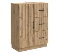 HETFTJN Buffet Salon Chêne Artisanal 66 x 34,5 x 87 cm Petit Commode en Bois d'Ingénierie avec 3 Tiroirs et 1 Porte Meuble de Rangement pour Salle à Manger Entrée