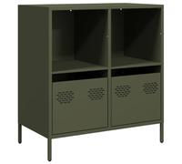 HETFTJN Buffet Vert Olive 68x39x73,5 cm en Acier Laminé à Froid, Meuble de Rangement avec 2 Tiroirs et 2 Étagères, Commode en Métal Style Industriel pour Salon, Bureau et Chambre