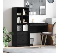 HETFTJN Bureau avec espace de rangement - En chêne noir - 80 x 50 x 76 cm - 2 tiroirs et 6 étagères - Buffet moderne pour bureau, bureau à domicile, espace d'apprentissage