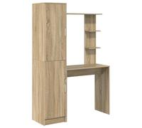 HETFTJN Bureau avec Étagères et Portes Battantes 2 Pièces, Table de Travail en Bois d'Ingénierie, Meuble Secrétaire pour Bureau à Domicile, Chêne Sonoma, 113,5 x 39 x 168 cm