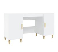 HETFTJN Bureau Blanc 140x50x75 cm en Bois d'Ingénierie et Eucalyptus Massif, Table d'Ordinateur Moderne avec Grand Rangement, Bureau de Travail pour Maison et Salon