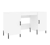 HETFTJN Bureau Blanc 140x50x75 cm, Table de Travail en Bois d'Ingénierie et Pieds en Fer avec 4 Compartiments de Rangement à Portes, Table Informatique pour Chambre et Bureau à Domicile