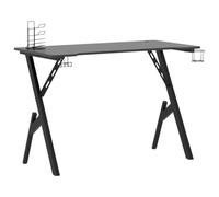 HETFTJN Bureau de Jeu Ergonomique Bureau Gamer Noir 110x60x75 cm Table Informatique en Bois et Fer avec Pieds en Y Support Casque et Porte Gobelet pour Ordinateur PC Gaming