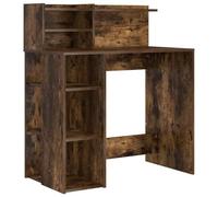 HETFTJN Bureau d'Écriture Moderne avec 4 Étagères de Rangement, Table d'Ordinateur Compacte en Bois d'Ingénierie pour Télétravail et Études, Coloris Chêne Fumé, 90 x 48 x 101,5 cm