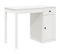 HETFTJN Bureau d'ordinateur en bois massif blanc 100 x 50 x 75 cm avec tiroir et compartiment d'armoire pour bureau à domicile, jeux ou bureau - Bureau robuste en pin avec plateau spacieux