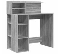 HETFTJN Bureau Informatique avec 4 Etagères Intégrées, Table d'Écriture Moderne en Bois d'Ingénierie pour Télétravail et Études, Compact, Gris Sonoma, 90 x 48 x 101,5 cm