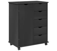 HETFTJN Cabinet Roulant en Bois de Pin Massif, Meuble de Rangement à roulettes Gris avec 5 Tiroirs et Étagère pour Bureau, Salon et Chambre, Petit Chiffonnier 63,5 x 39 x 79 cm