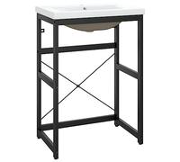 HETFTJN Cadre de Lavabo de Salle de Bain avec Vasque à Encastrer en Céramique Blanche, Support en Fer Enduit de Poudre Noir 61 x 39,5 x 83 cm, Meuble Vasque Style Moderne et Industriel
