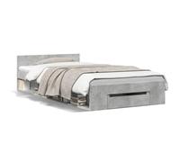 HETFTJN Cadre de Lit 100x200 cm avec Tiroir de Rangement et Sommier à Lattes, Structure de Lit Simple en Bois d'Ingénierie pour Chambre d'Adulte et d'Ado, Gris Béton