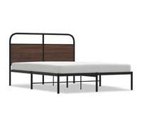 HETFTJN Cadre de Lit 120x190 cm avec Sommier à Lattes et Tête de Lit, Structure de Lit Stable en Acier et Bois, Lit Double pour Chambre d'Adulte ou Adolescent, Chêne Marron