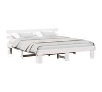 HETFTJN Cadre de Lit 200 x 200 cm avec Tête de Lit, Structure de Lit Empereur en Pin Massif avec Sommier à Lattes, Lit Double Adulte Moderne pour Chambre, Blanc