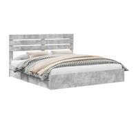 HETFTJN Cadre de Lit 200x200 cm avec Rangement et Tête de Lit, Structure de Lit Double Empereur en Bois d'Ingénierie pour 2 Personnes, Design Contemporain Gris Béton