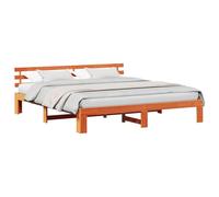 HETFTJN Cadre de Lit 200x200 cm avec Tête de Lit en Bois de Pin Massif, Structure de Lit Double Empereur pour Chambre à Coucher Adulte, Sommier à Lattes Inclus, Brun Cire