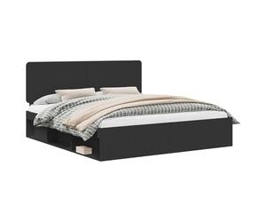 HETFTJN Cadre de Lit 200x200 cm avec Tête de Lit en Pin Massif, Structure de Lit Double Empereur avec Sommier à Lattes pour Adulte, Lit 2 Personnes Moderne pour Chambre, Noir
