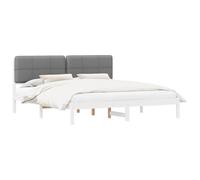 HETFTJN Cadre de Lit 200x200 cm avec Tête de Lit Rembourrée, Structure de Lit Empereur 2 Places en Bois de Pin Massif, Lit Double Moderne sans Sommier, Gris Foncé