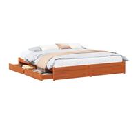 HETFTJN Cadre de Lit 200x200 cm en Bois de Pin Massif avec 2 Tiroirs de Rangement et Sommier à Lattes, Lit Double Adulte Empereur, Finition Cire Marron Rustique et Moderne