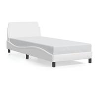 HETFTJN Cadre de Lit 80x200 cm Dover, Lit Une Place en Similicuir Blanc avec Tête de Lit et Sommier à Lattes, Structure de Lit Moderne avec Design Vagué pour Adulte et Ado