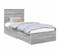 HETFTJN Cadre de Lit 90x200 cm Gris Sonoma en Bois d'Ingénierie, Lit Simple 1 Place avec Tête de Lit, Tiroirs de Rangement et Cadre à Lattes pour Chambre ou Suite