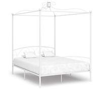HETFTJN Cadre de Lit à Baldaquin 160x200 cm Blanc - Structure de Lit Double Adulte en Métal avec Sommier à Lattes, Design Industriel Moderne pour Chambre à Coucher