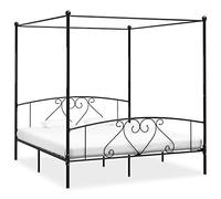 HETFTJN Cadre de Lit à Baldaquin 200x200 cm en Métal Noir, Structure de Lit Double avec Sommier à Lattes pour Chambre à Coucher, Design Industriel Élégant, sans Matelas