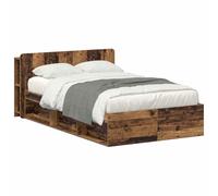 HETFTJN Cadre de Lit avec Rangement 120 x 190 cm, Structure de Lit Double en Bois d'Ingénierie avec Tête de Lit et Lattes Fixes pour Chambre à Coucher, Coloris Bois Ancien