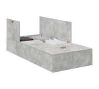 HETFTJN Cadre de Lit avec Rangement 80x200 cm Gris Béton - Structure de Lit Simple Une Place en Bois pour Petite Chambre et Studio - Sommier avec Portes Battantes et Poignées
