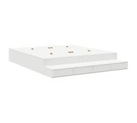 HETFTJN Cadre de Lit avec Rangement Blanc 200 x 200 cm, Structure de Lit Double Empereur en Bois d'Ingénierie et Pin Massif avec 4 Tiroirs pour Chambre Adulte Contemporaine