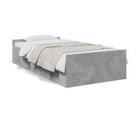 HETFTJN Cadre de Lit avec Tiroir de Rangement 75x190 cm, Structure de Lit Simple en Bois d'Ingénierie avec Sommier à Lattes pour Chambre d'Adulte et d'Ado, Gris Béton