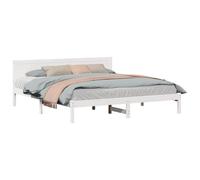 HETFTJN Cadre de Lit Blanc 200x200 cm en Bois de Pin Massif avec Tête de Lit, Structure de Lit Double Empereur 2 Personnes pour Chambre à Coucher, Style Moderne et Minimaliste