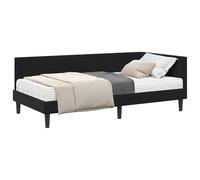HETFTJN Cadre de lit d'angle, 2 pièces, avec matelas, en velours noir, 204 x 94 x 72 cm, design moderne, cadre en bois robuste, lit simple pour petite chambre à coucher, chambre d'adolescent