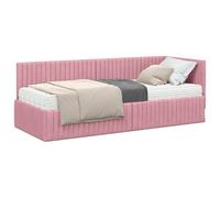 HETFTJN Cadre de Lit d'angle avec Matelas 80x200 cm, Lit Simple en Velours Gris avec Tête de Lit Murale et Sommier, Banquette Gain de Place pour Chambre et Studio