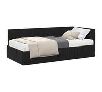 HETFTJN Cadre de Lit d'angle avec Matelas 90x200 cm, Lit Simple 1 Place en Velours Noir avec Tête de Lit Murale et Sommier à Lattes pour Chambre et Studio, Ensemble 2 Pièces