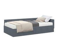 HETFTJN Cadre de Lit d'angle avec Matelas en Mousse 90x200 cm, Lit Une Place en Velours Gris avec Tête de Lit Réglable et Structure en Contreplaqué Robuste pour Chambre à Coucher